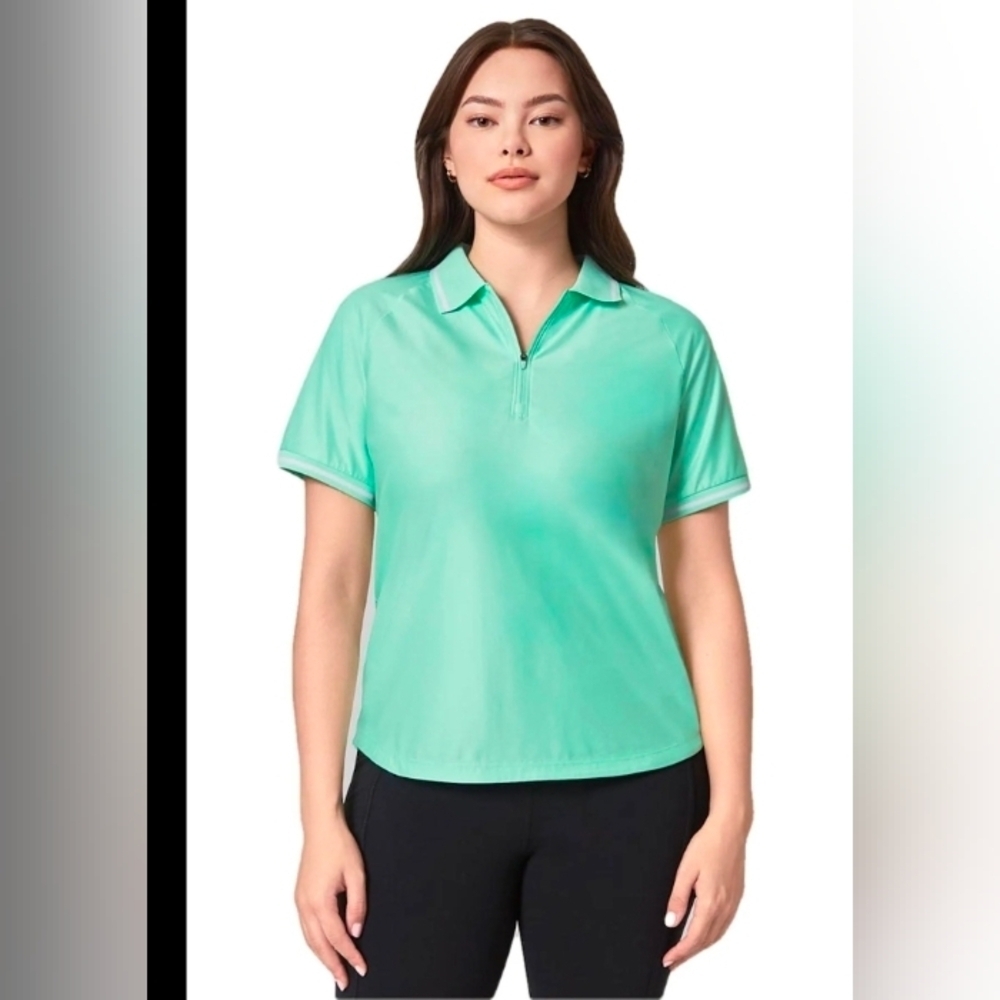 Mondetta Women's Active 1/4-Zip Short Sleeve Mesh Polo Shirt in green